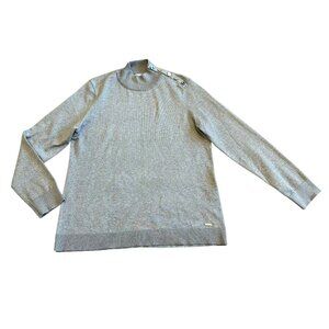 Calvin Klein Silver Grey Sparkle Glitter Sweater Pullover Mock Neck Button Large